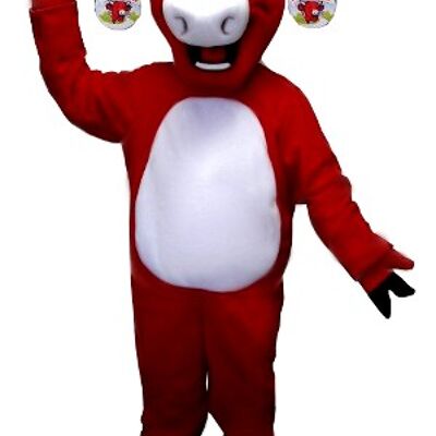 Costume de mascotte personnalisable de vache Kiri, rouge et blanche.