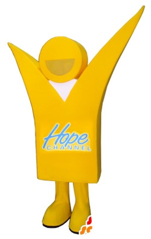 Costume de mascotte personnalisable de bonhomme jaune, souriant.