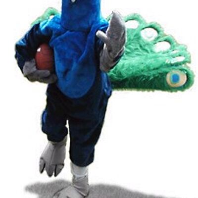 Costume de mascotte personnalisable de paon, vert et bleu.