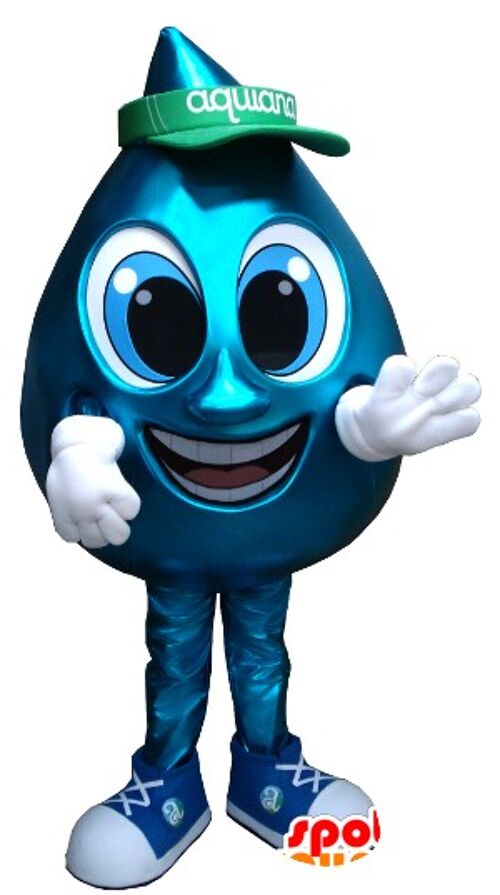 Costume de mascotte personnalisable de goutte d'eau, bleue, géante.