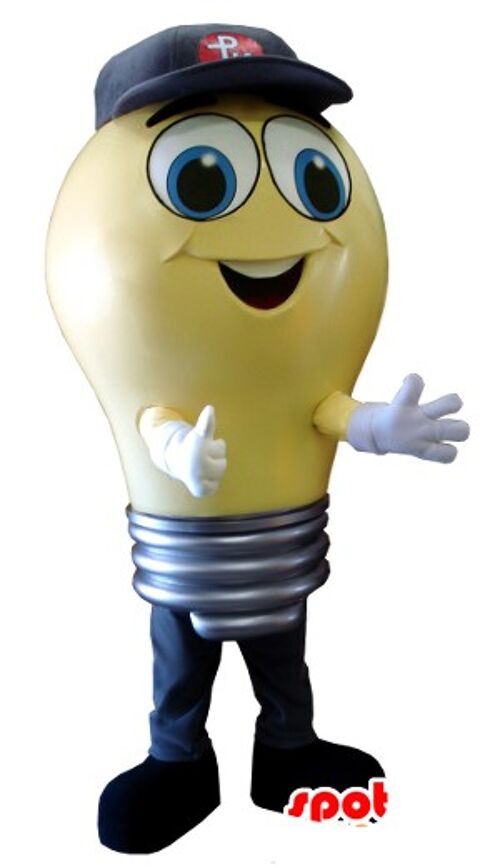 Costume de mascotte personnalisable d'ampoule jaune, géante.