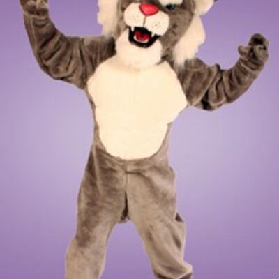 Costume de mascotte personnalisable de lynx gris et blanc.