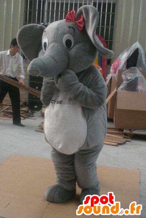 Costume de mascotte personnalisable d'éléphant gris et blanc.