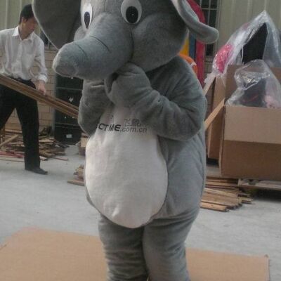 Costume de mascotte personnalisable d'éléphant gris et blanc.
