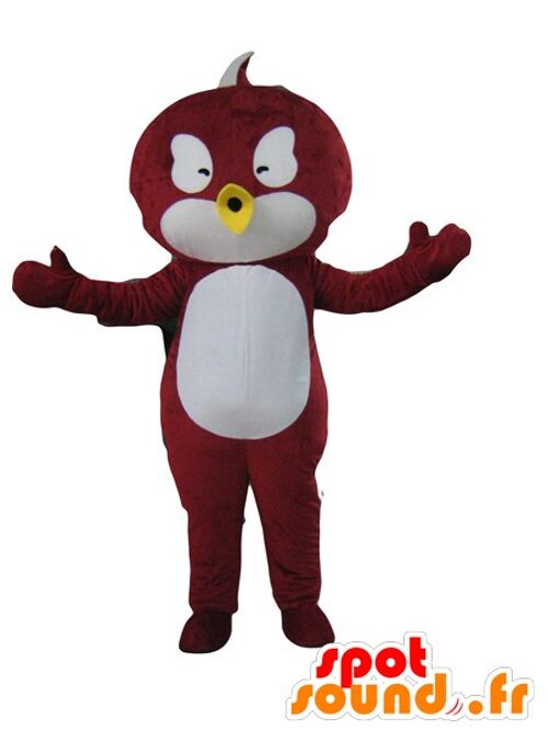Costume de mascotte personnalisable d'oiseau rouge et blanc.