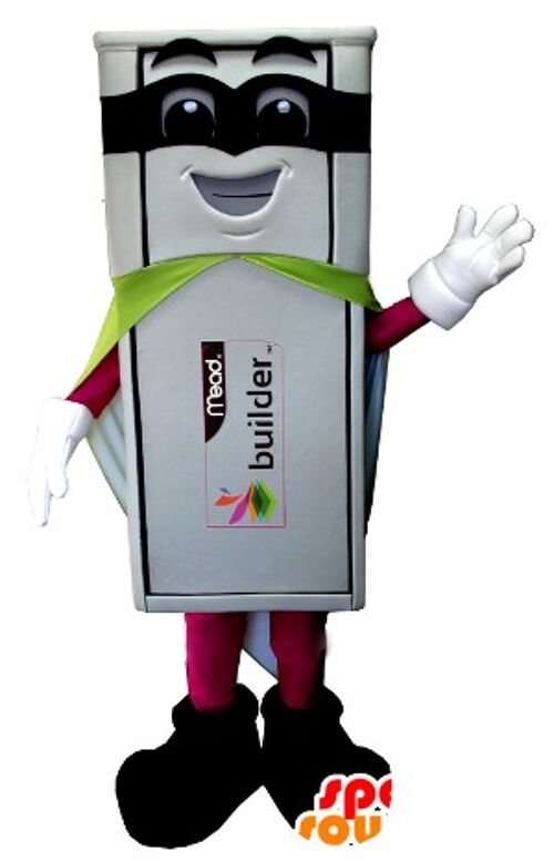 Costume de mascotte personnalisable de clé USB blanche en tenue de super héros.