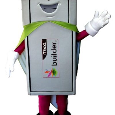 Costume de mascotte personnalisable de clé USB blanche en tenue de super héros.