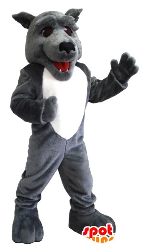 Costume de mascotte personnalisable de loup gris et blanc.