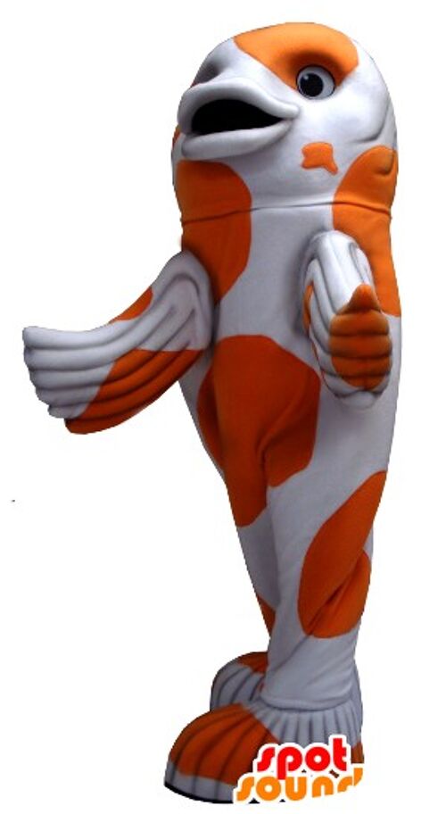 Costume de mascotte personnalisable de poisson blanc et orange.