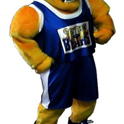 Costume de mascotte personnalisable d'ours jaune en tenue de sport.