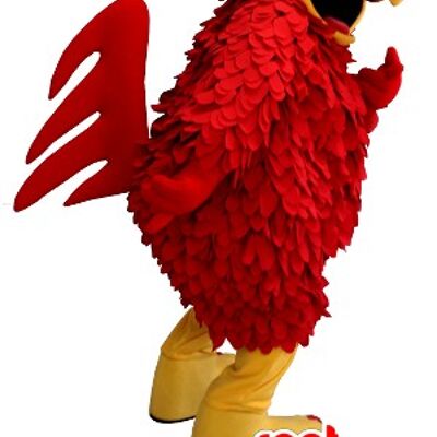 Costume de mascotte personnalisable de coq rouge et jaune, de poule géante.