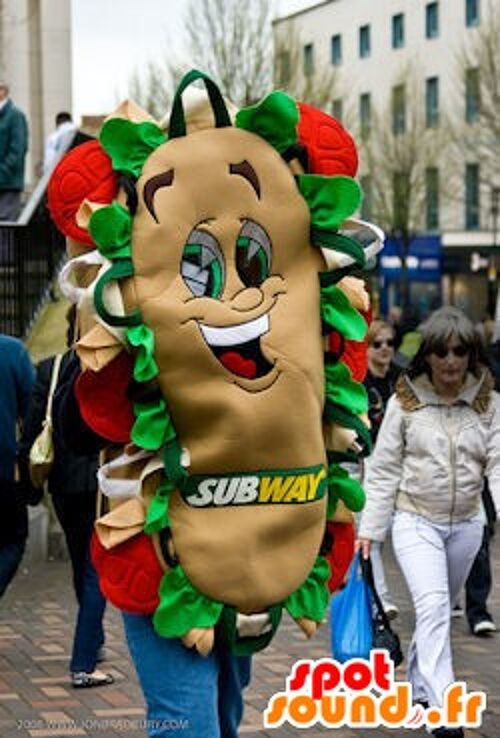 Costume de mascotte personnalisable de sandwich géant et souriant - Costume de mascotte personnalisable Subway.