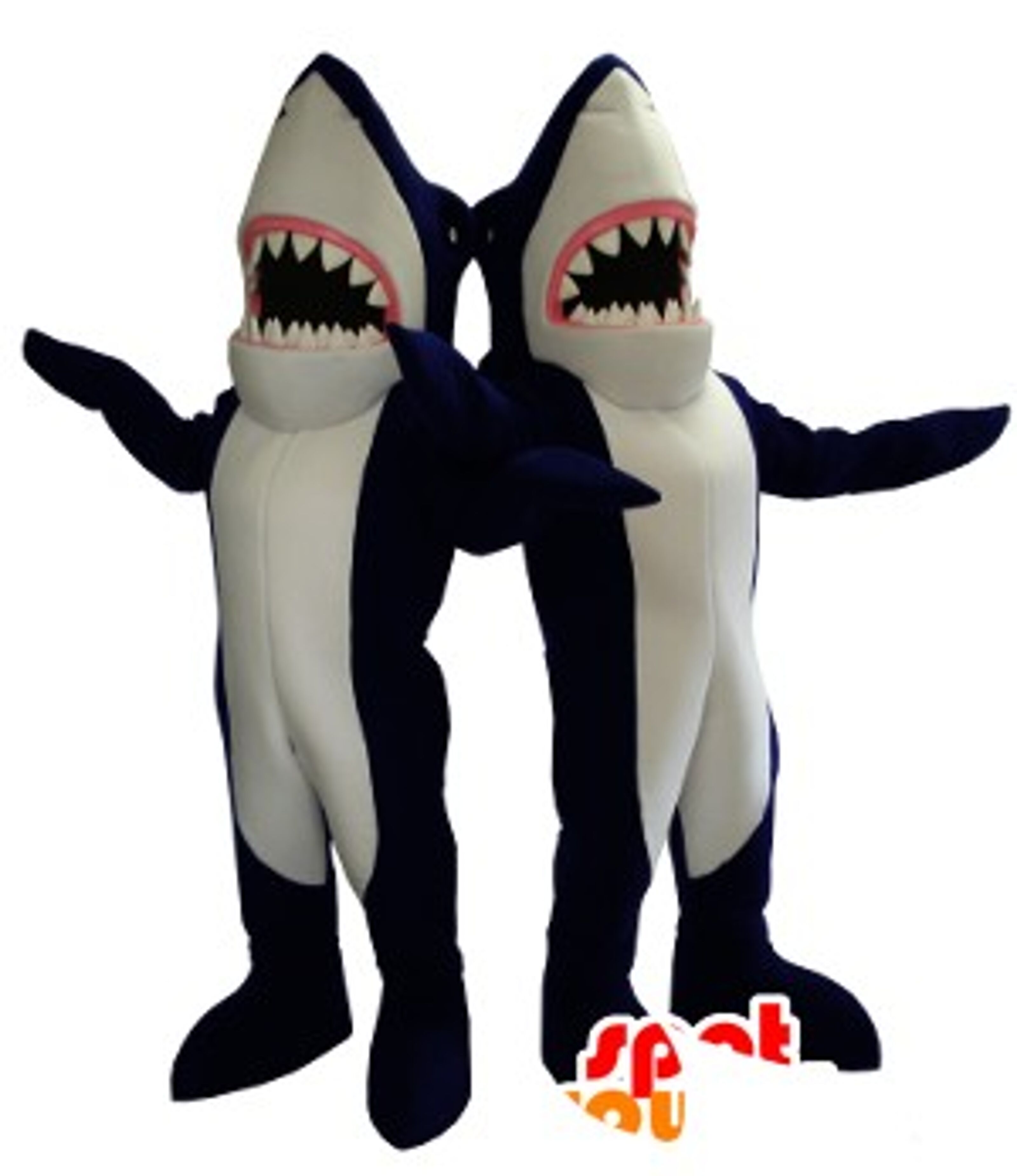 Mascotte de personnage de requin beige habillé d'une combinaison et de  bretelles - Mascottes -  Taille L (175-180 CM)