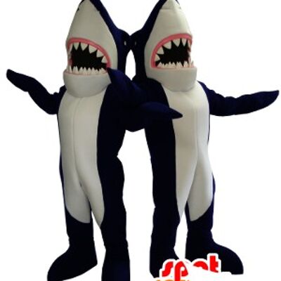 2 Costume de mascotte personnalisable s de requins bleus et blancs, géants.