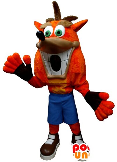 Costume de mascotte personnalisable de crash Bandicoot, célèbre personnage de jeu vidéo.