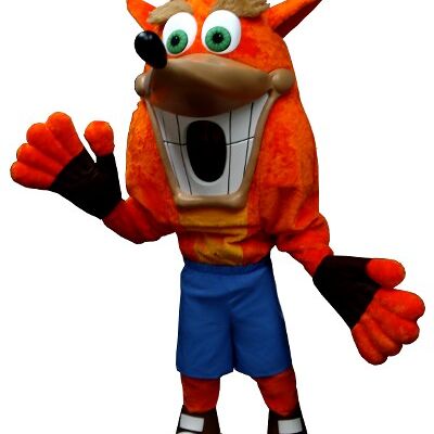 Costume de mascotte personnalisable de crash Bandicoot, célèbre personnage de jeu vidéo.