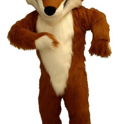 Costume de mascotte personnalisable de renard orange et blanc, avec des baskets.