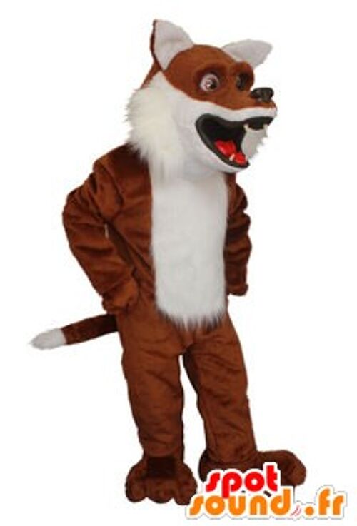 Costume de mascotte personnalisable de renard marron et blanc très réaliste.