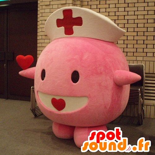 Costume de mascotte personnalisable de Leveinard, célèbre Pokemon rose - Costume d'infirmier.