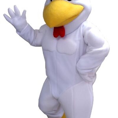 Costume de mascotte personnalisable de poule, de coq blanc, rouge et jaune, géant.