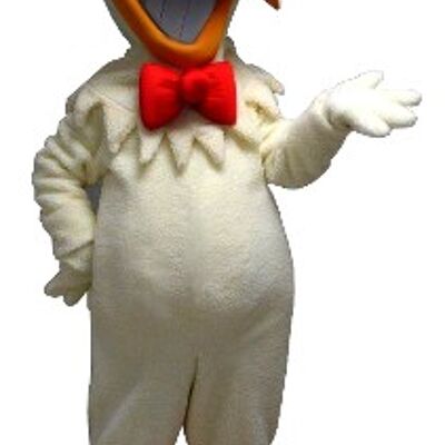 Costume de mascotte personnalisable de poule blanche et orange, pour un snack.