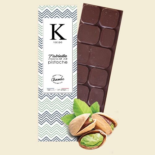 Chocodic - tablette chocolat noir 73% de cacao eclat de pistaches