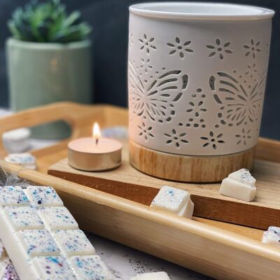 Butterfly Matte Ceramic Melter With Wood Effect Base