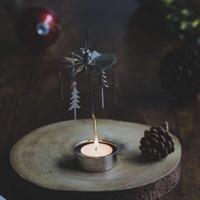Silver Christmas Tree Rotary Tea Light Holder