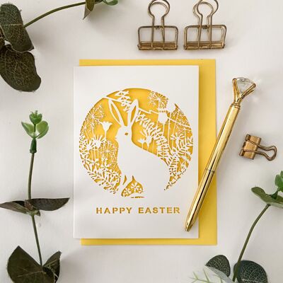 Feliz tarjeta de conejito de Pascua, tarjeta de huevo de Pascua, tarjeta de liebre de Pascua