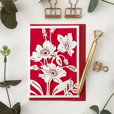 Carte d'anniversaire florale d'anémone, carte d'anniversaire de Windflower