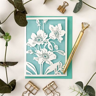 Carte d'anniversaire florale d'anémone, carte d'anniversaire de Windflower