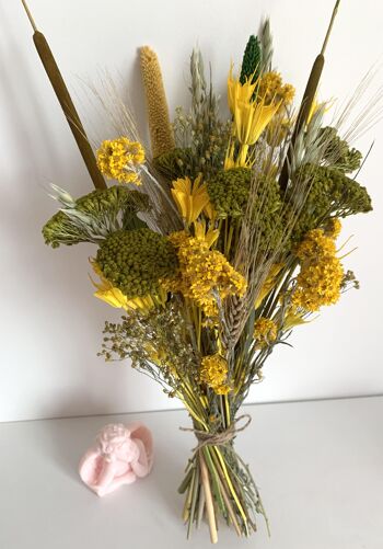 Bouquet de fleurs séchées jaunes et vertes 2