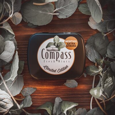 Pastillas para refrescar el aliento – Compass Mints – Mentol extra fuerte 14 g - Sin azúcar