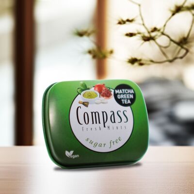 Pastillas para refrescar el aliento – Compass Mints – Té verde Matcha y granada 14 g - Sin azúcar