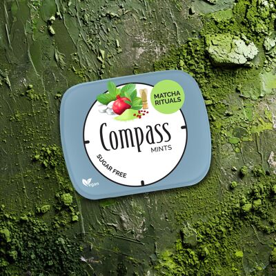 Pastillas refrescantes para el aliento – Mentas Compass – Matcha 14 g – Sin azúcar
