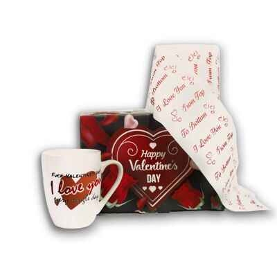 MIAMIO - Papier toilette rigolo + mug en cadeau pour lui/elle le jour de la Saint Valentin (Je t'aime de haut en bas & Saint Valentin)