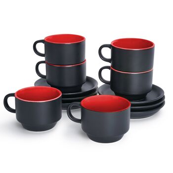 MIAMIO - Set de 6 tasses expresso 75 ml / tasses expresso extérieur noir intérieur rouge - Collection Le Papillon (noir/rouge) 2