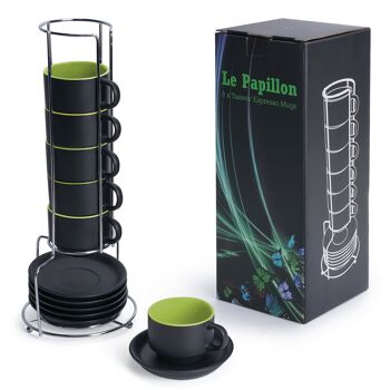 MIAMIO - Set de 6 tasses à expresso / tasses à expresso 75 ml extérieur noir intérieur vert - Collection Le Papillon (noir/vert) 1