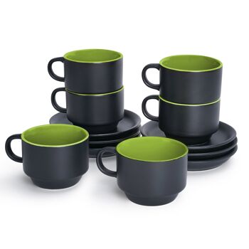 MIAMIO - Set de 6 tasses à expresso / tasses à expresso 75 ml extérieur noir intérieur vert - Collection Le Papillon (noir/vert) 2