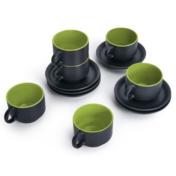 MIAMIO - Set de 6 tasses à expresso / tasses à expresso 75 ml extérieur noir intérieur vert - Collection Le Papillon (noir/vert) 3