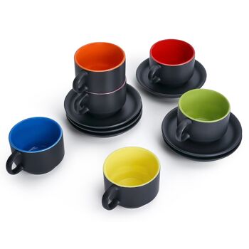 MIAMIO - 6 x 75 ml tasses à expresso / set de tasses à expresso extérieur noir intérieur coloré - Collection Le Papillon (noir/multicolore) 2