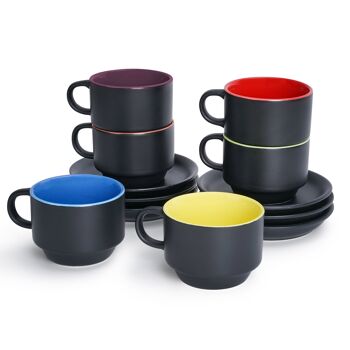 MIAMIO - 6 x 75 ml tasses à expresso / set de tasses à expresso extérieur noir intérieur coloré - Collection Le Papillon (noir/multicolore) 5