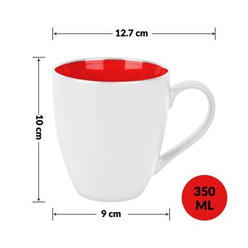 MIAMIO - Set 6 Tasses à Café/Tasses à Café 350ml - Collection Le Papillon (Blanc-Rouge) 6