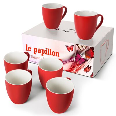 MIAMIO - Set 6 Tasses à Café/Mug à Café 350ml - Collection Le Papillon (Rouge-Blanc)