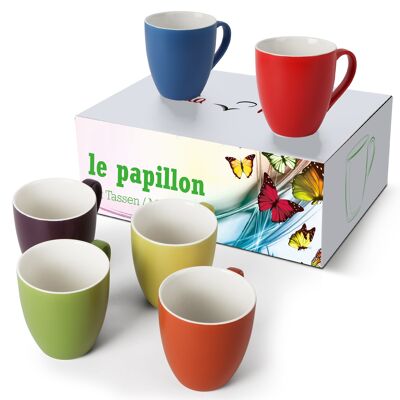 MIAMIO - 6 x 350 ml Kaffeetassen/Kaffeebecher Set - Le Papillon Kollektion (Bunt-Weiß)