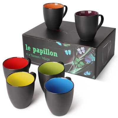 MIAMIO - Set 6 tasses à café/tasse à café 350 ml - Collection Le Papillon (noir-multicolore)