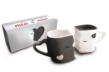 MIAMIO - Tasses à café/Kissing Mugs Set Cadeaux pour Femme/Homme/Petit Ami/Petite Amie pour Mariage/Noël en Céramique (Gris) 2