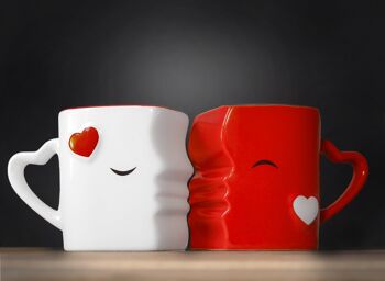 MIAMIO - Ensemble de tasses à café en céramique/Kissing Mugs Cadeaux pour femmes/hommes/petit ami/petite amie pour mariage/Noël (rouge) 3