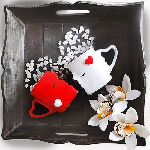 MIAMIO - Kaffeetassen/Küssende Tassen Set Geschenke für Frauen/Männer/Freund/Freundin zur Hochzeit/Weihnachten aus Keramik (Rot)
