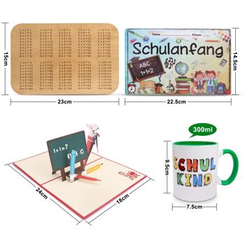 MIAMIO - Coffret cadeau pour scolarisation comprenant gobelet "écolier" + 1 x 1 planche petit-déjeuner + carte de voeux pop up + emploi du temps (vert) 2